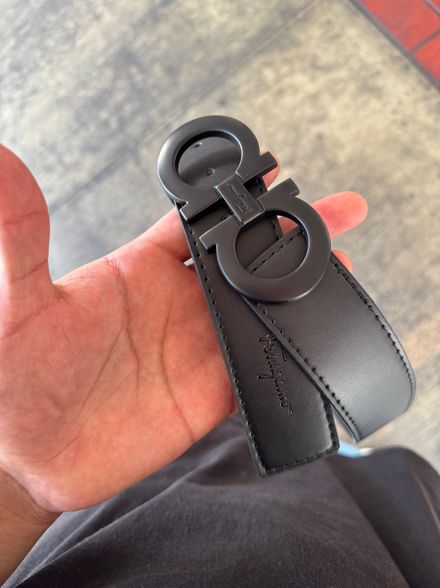 Ferragamo Black Leather Belt